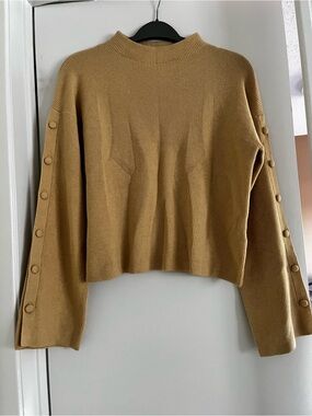 RW&CO. Camel Button-Sleeve Cropped Turtleneck Sweater